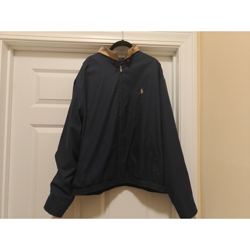 Polo Ralph Lauren Mens XXL Navy Blue Bi-Swing Windbreaker Jacket Full Zip Pony